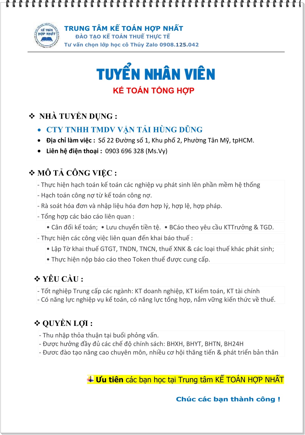 tuyển dụng việc l&agrave;m kế to&aacute;n thuế
